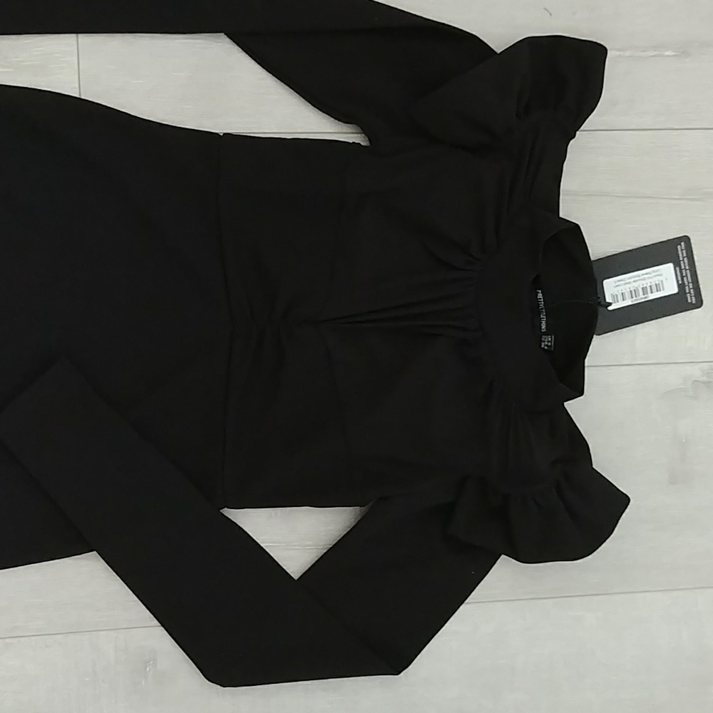 Frill Shoulder Mesh Insert Long Sleeve Bodyc - Picture 7 of 7